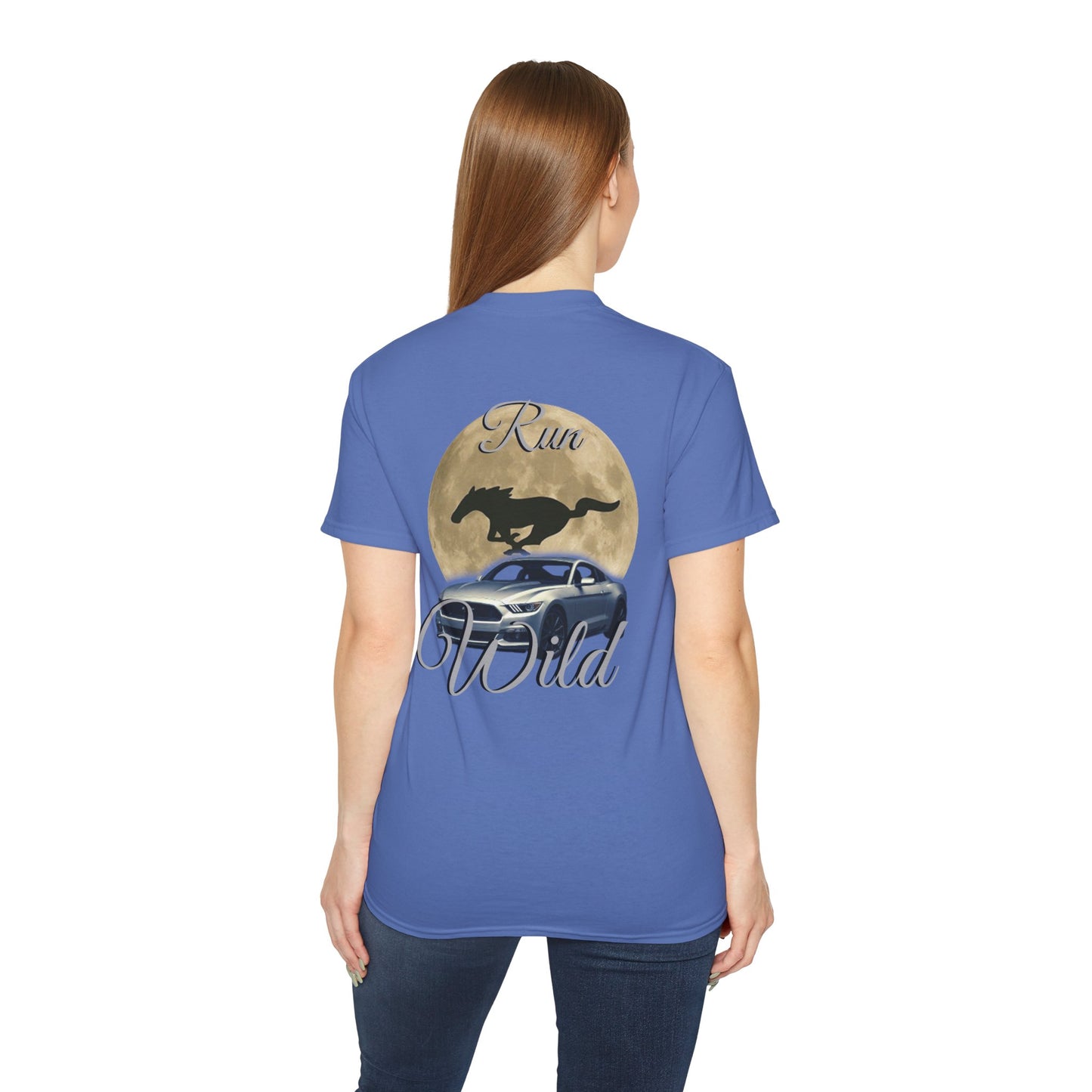 Unisex Cotton Mustang "Run Wild" Moon Car Tee