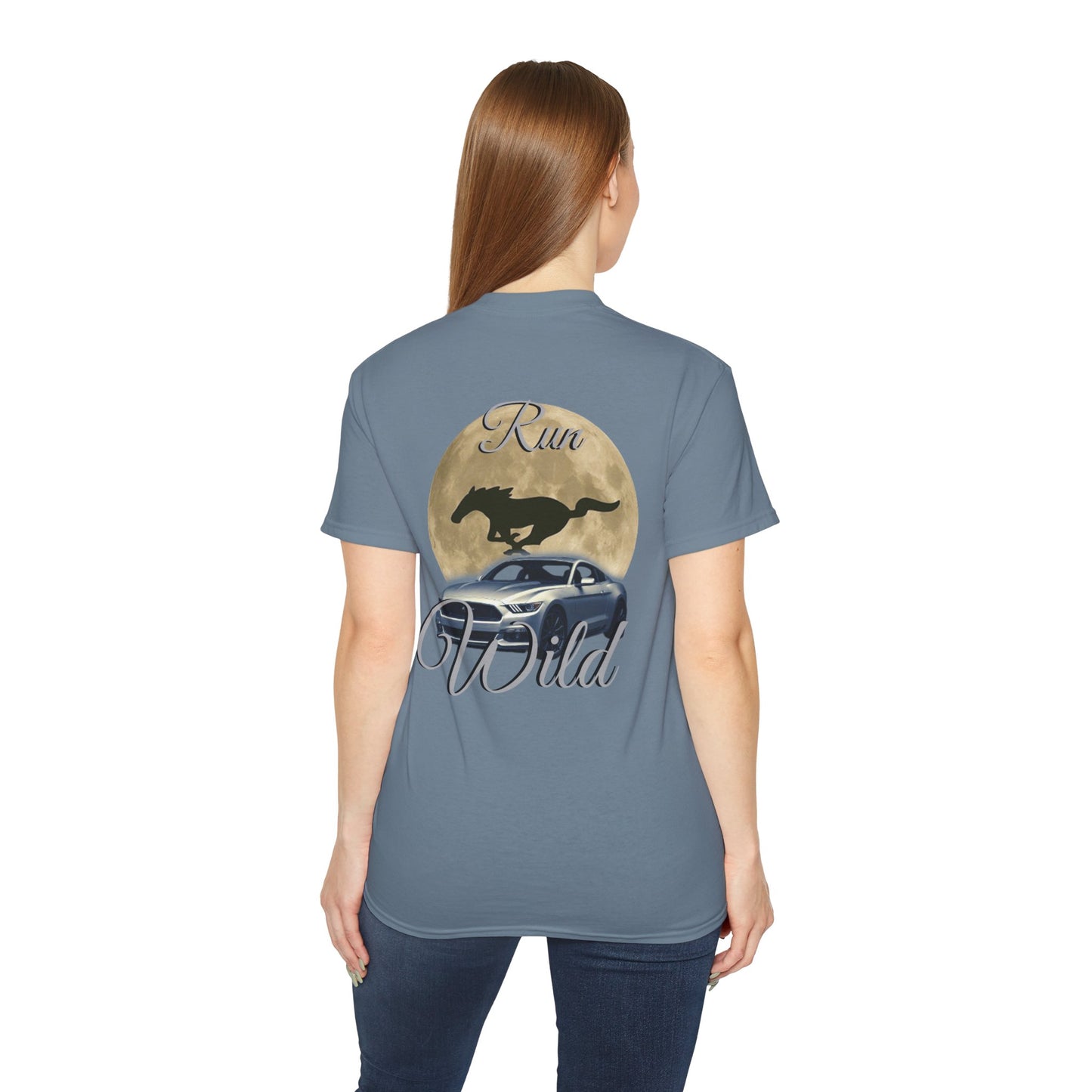Unisex Cotton Mustang "Run Wild" Moon Car Tee