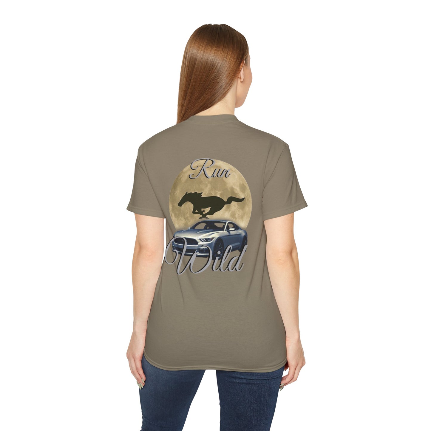 Unisex Cotton Mustang "Run Wild" Moon Car Tee
