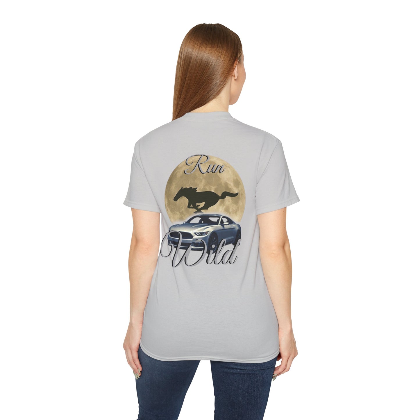 Unisex Cotton Mustang "Run Wild" Moon Car Tee