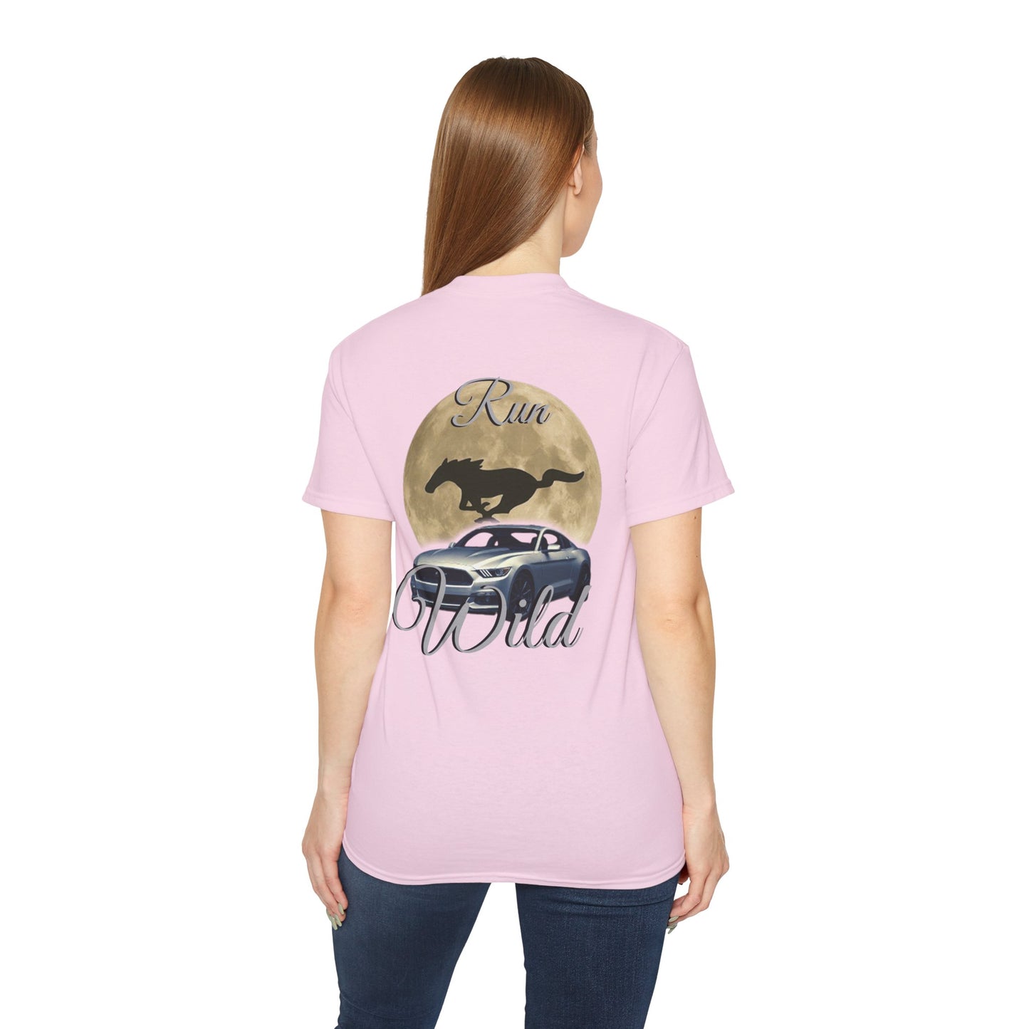 Unisex Cotton Mustang "Run Wild" Moon Car Tee