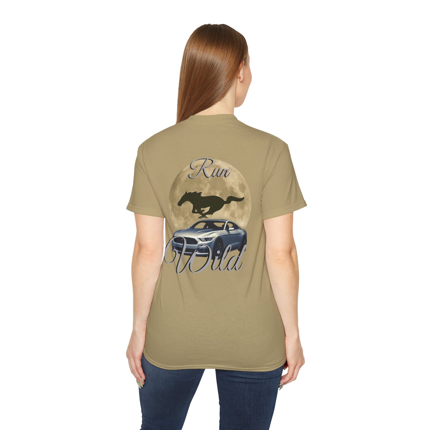 Unisex Cotton Mustang "Run Wild" Moon Car Tee
