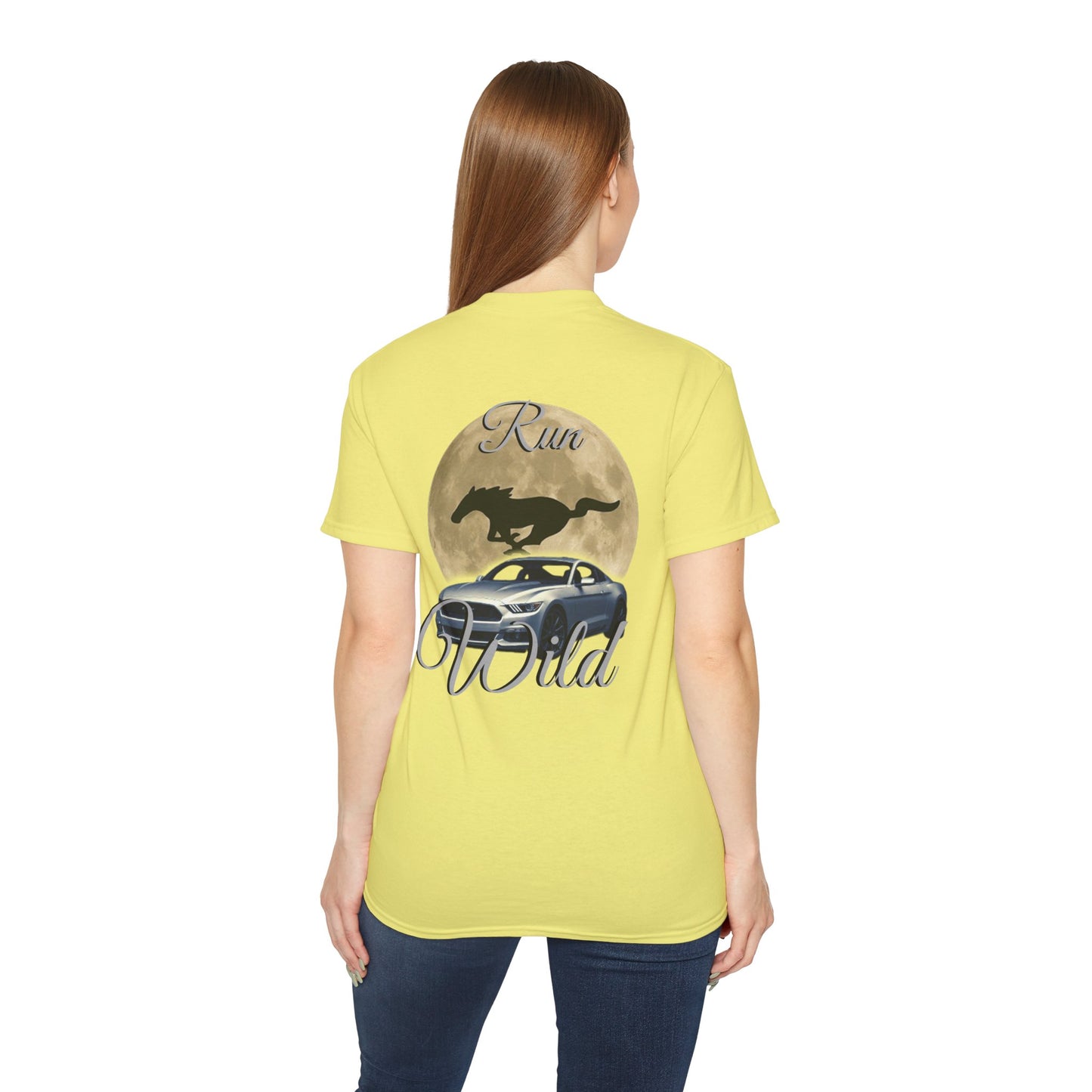 Unisex Cotton Mustang "Run Wild" Moon Car Tee