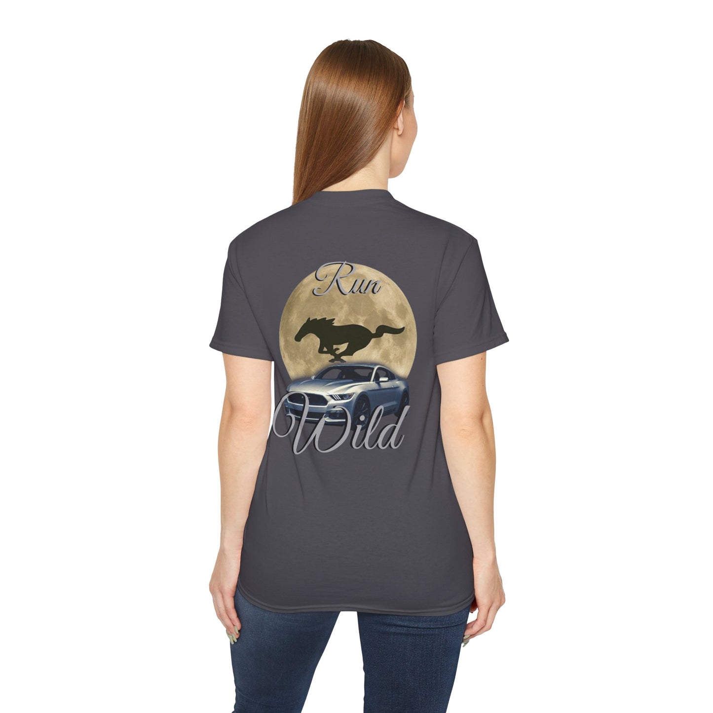 Unisex Cotton Mustang "Run Wild" Moon Car Tee