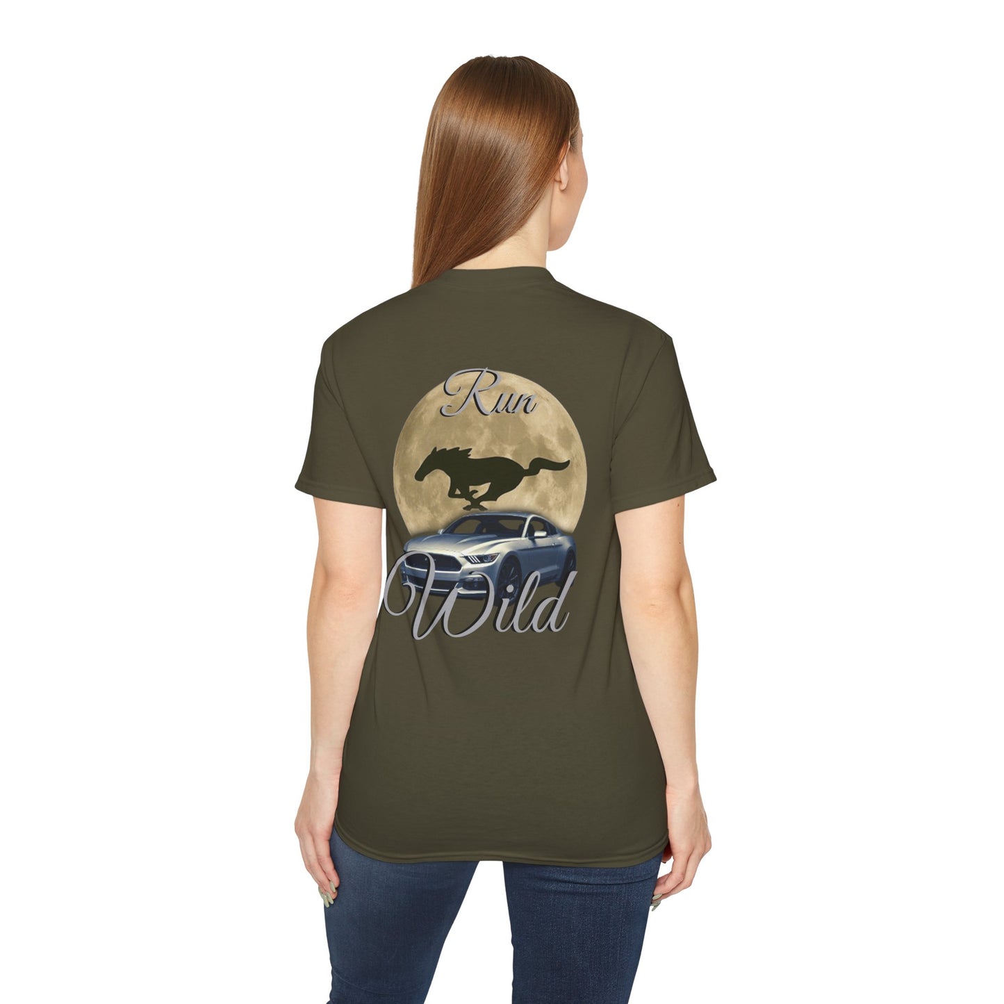 Unisex Cotton Mustang "Run Wild" Moon Car Tee