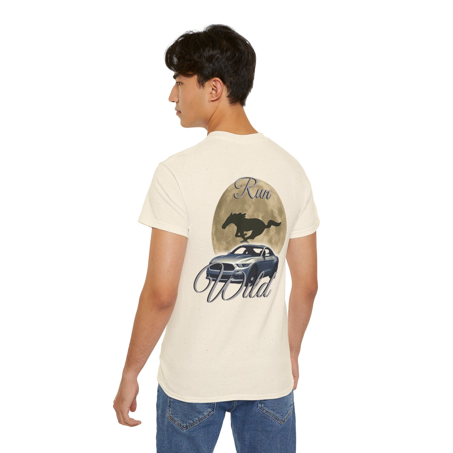 Unisex Cotton Mustang "Run Wild" Moon Car Tee