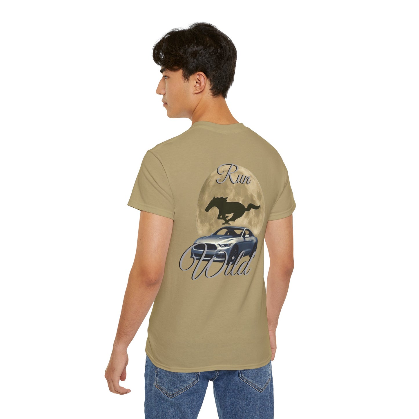 Unisex Cotton Mustang "Run Wild" Moon Car Tee