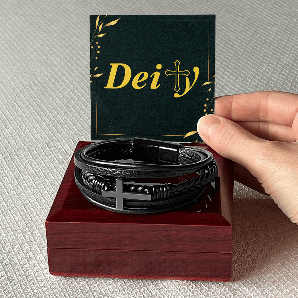 Simple Dark Leather and Stainless Steel Cross Bracelet