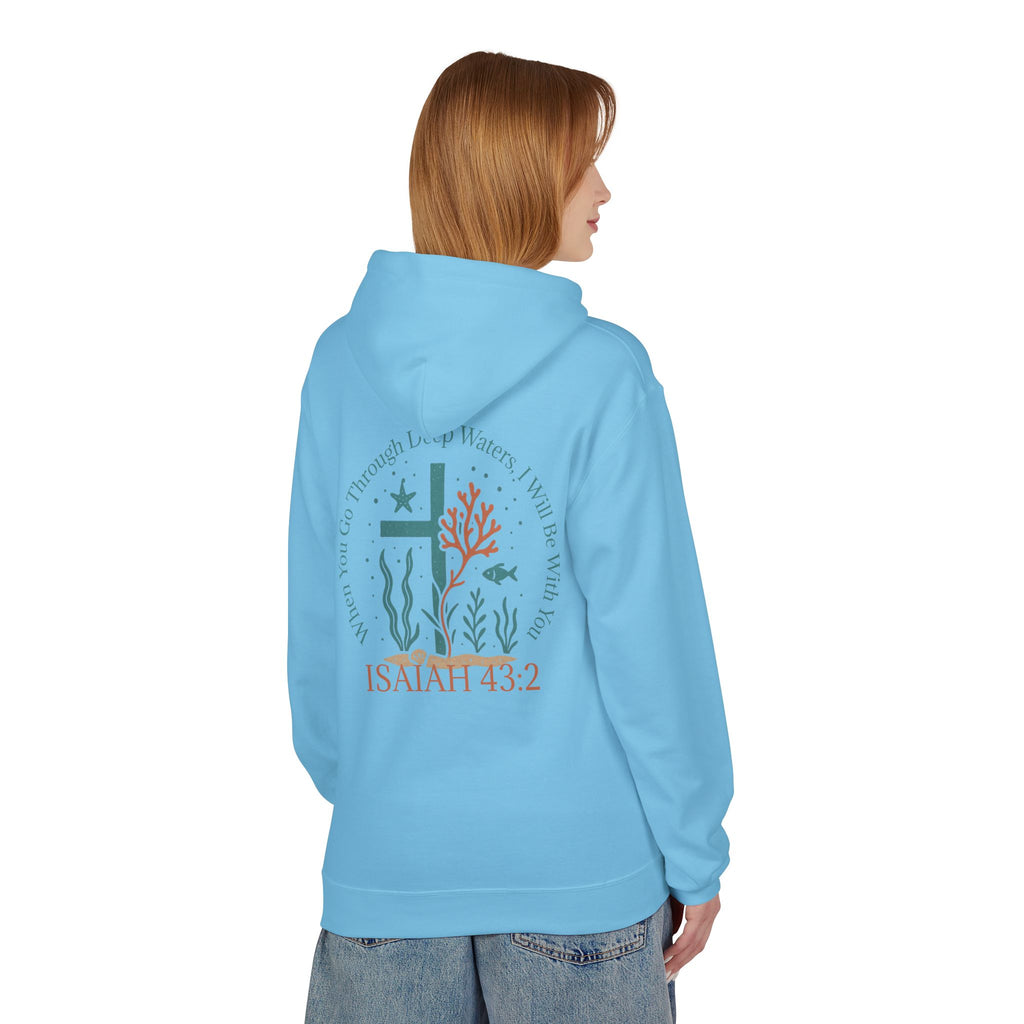 Isaiah 43:2 Ocean Themed Growth Cross Cotton Hoodie
