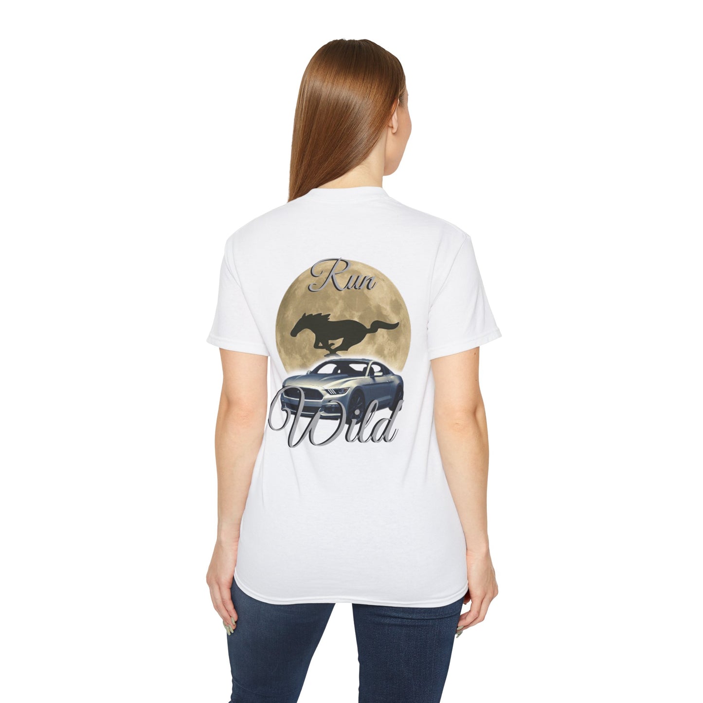 Unisex Cotton Mustang "Run Wild" Moon Car Tee