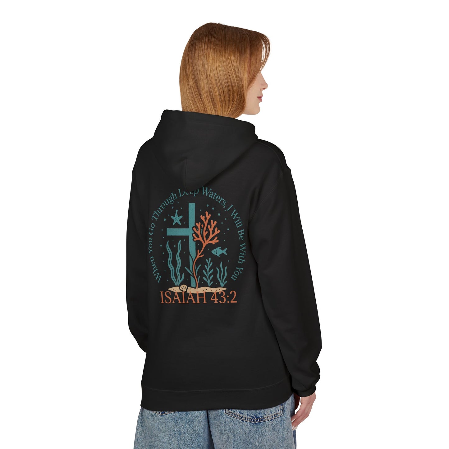 Isaiah 43:2 Ocean Themed Growth Cross Cotton Hoodie