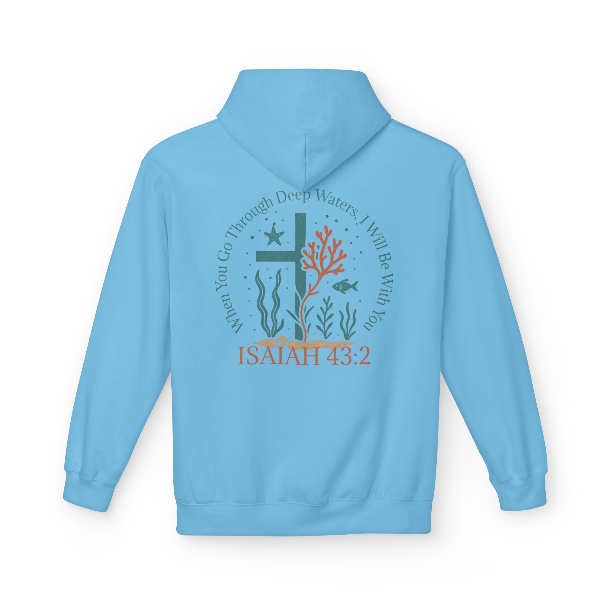 Isaiah 43:2 Ocean Themed Growth Cross Cotton Hoodie