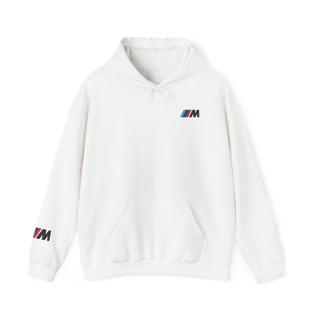 White hoodie with BMW M logo on a white background