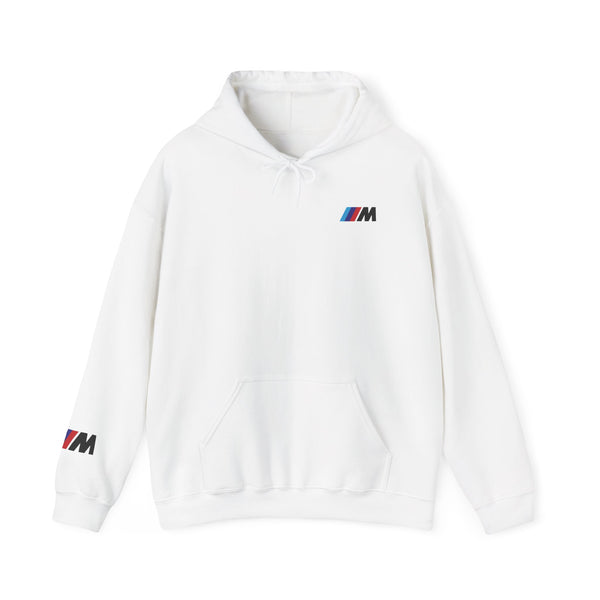 White hoodie with BMW M logo on a white background