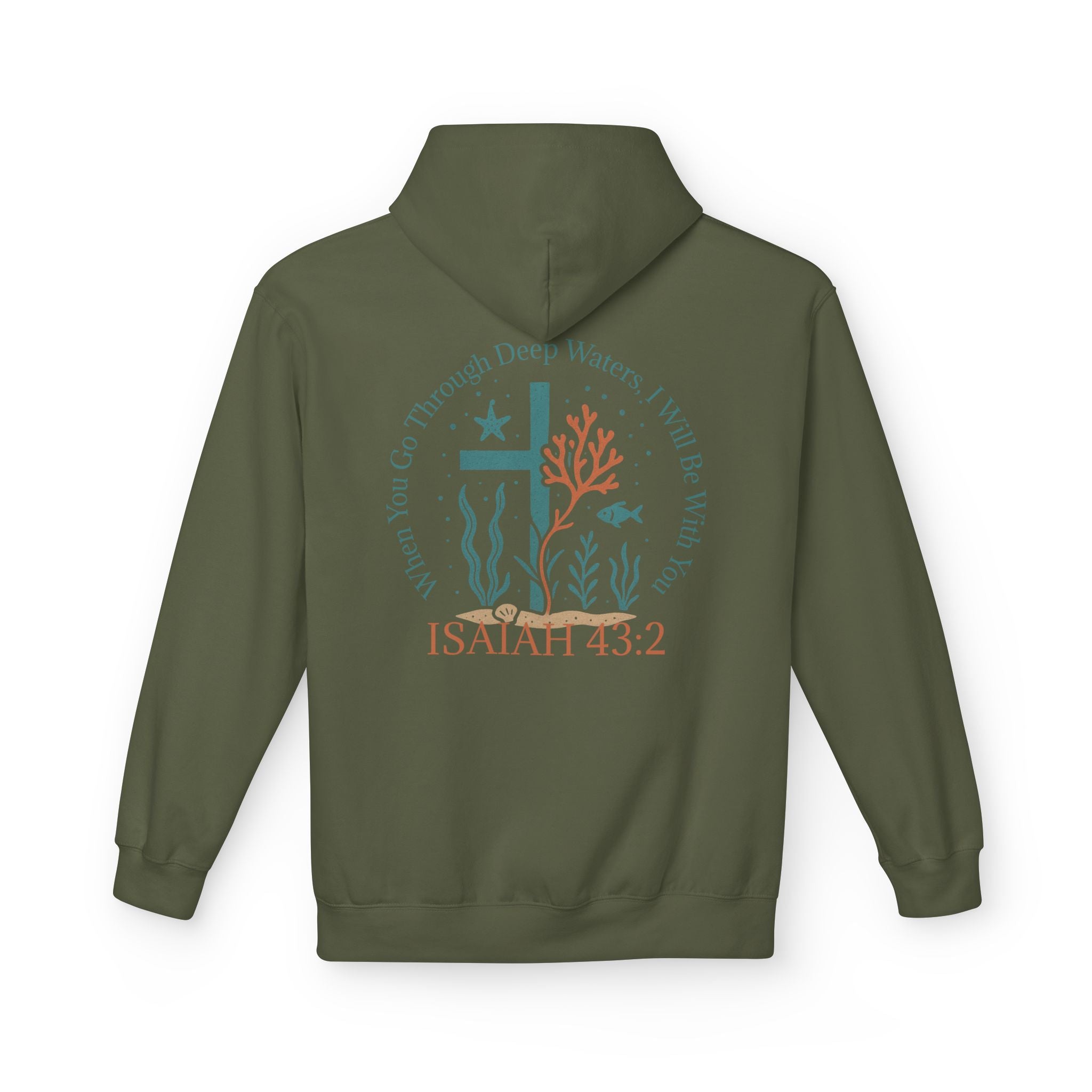 Isaiah 43:2 Ocean Themed Growth Cross Cotton Hoodie