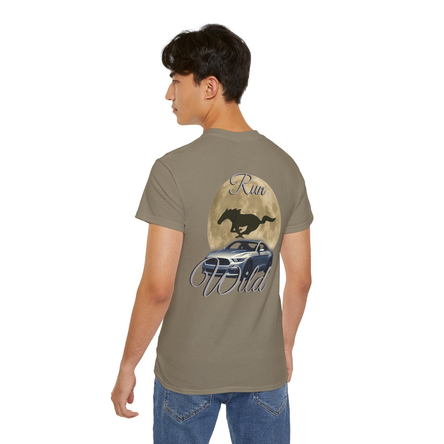 Unisex Cotton Mustang "Run Wild" Moon Car Tee