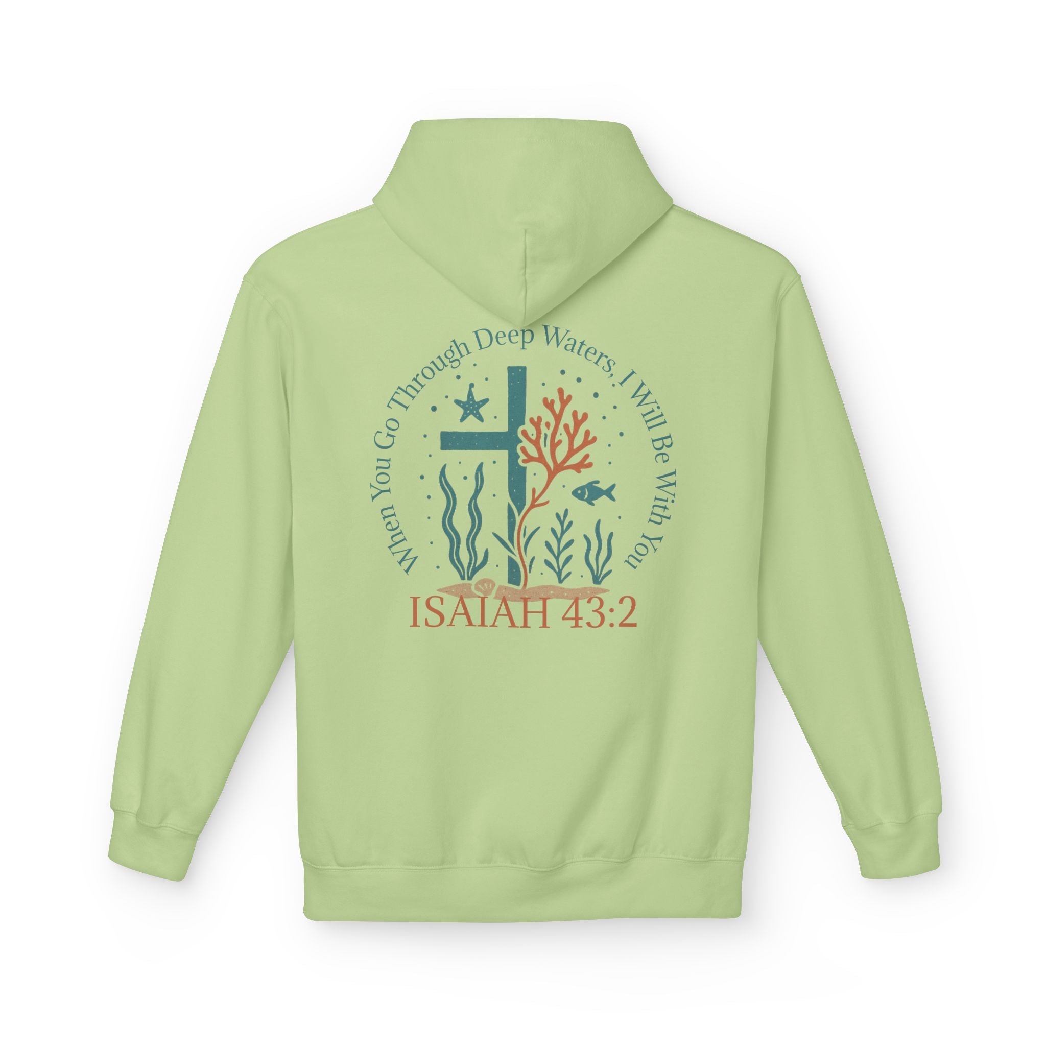 Isaiah 43:2 Ocean Themed Growth Cross Cotton Hoodie