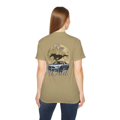 Unisex Cotton Mustang "Run Wild" Moon Car Tee