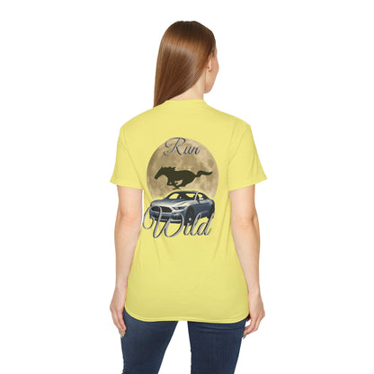 Unisex Cotton Mustang "Run Wild" Moon Car Tee