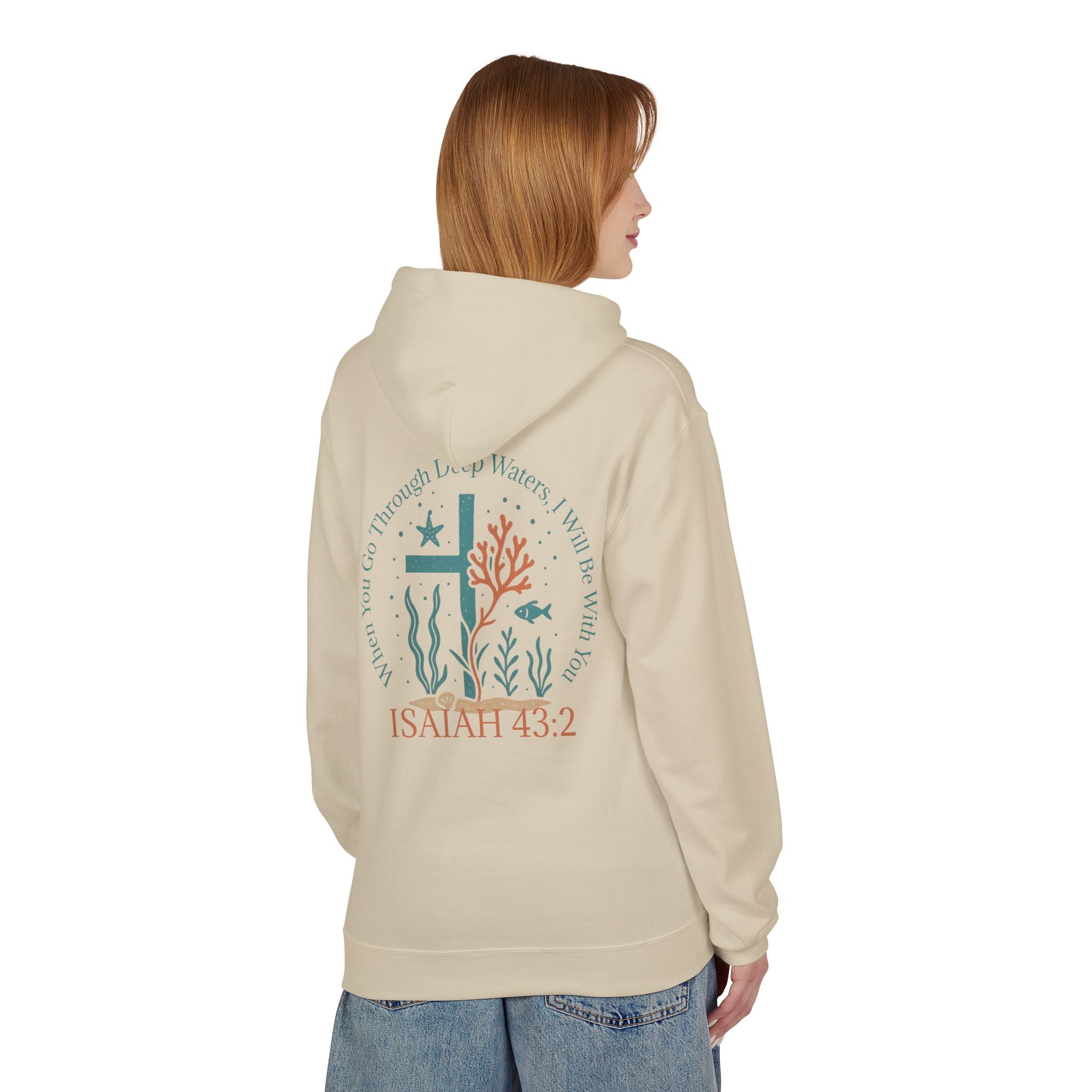 Isaiah 43:2 Ocean Themed Growth Cross Cotton Hoodie
