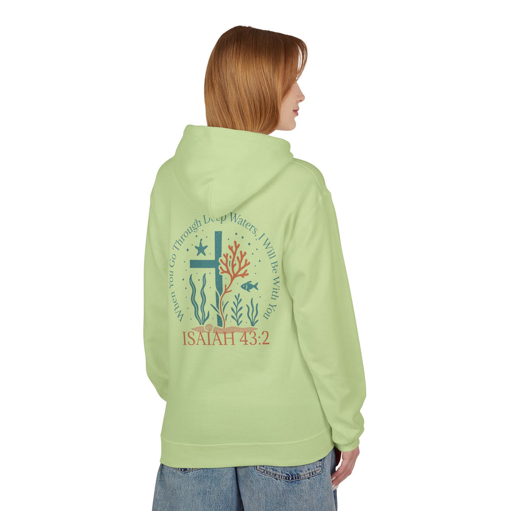 Isaiah 43:2 Ocean Themed Growth Cross Cotton Hoodie