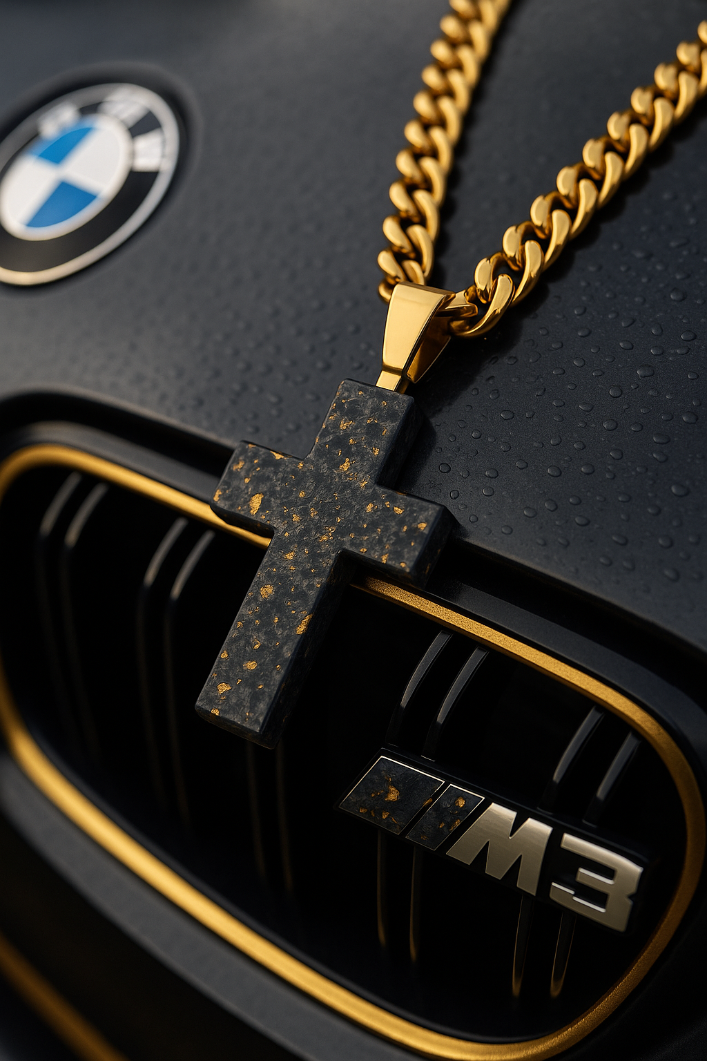 Forged carbon fibre cross necklace