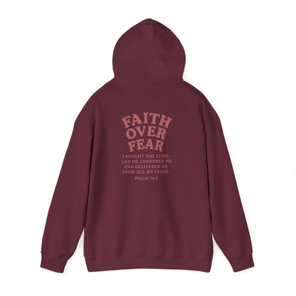 Faith Over Fear Psalm 34:4 Pastel Hoodie