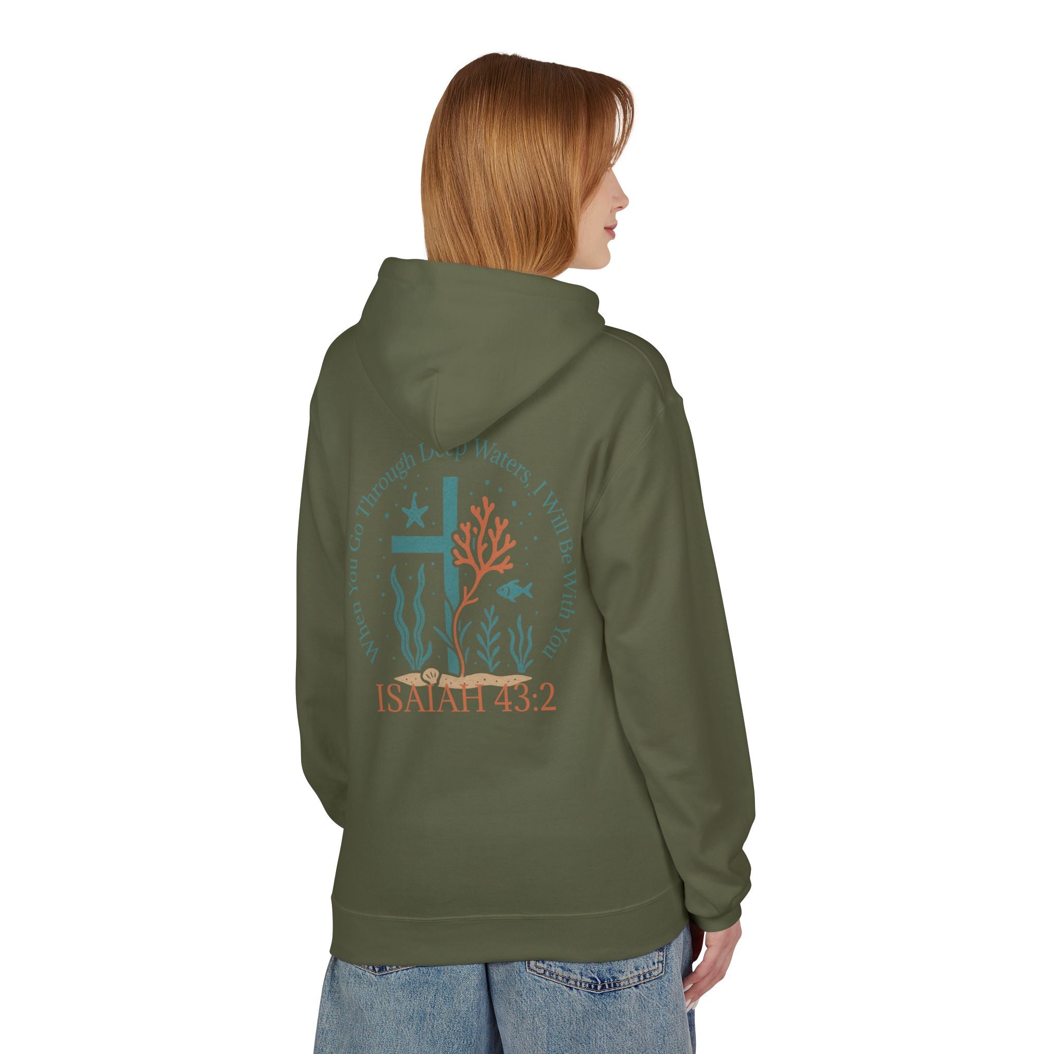 Isaiah 43:2 Ocean Themed Growth Cross Cotton Hoodie