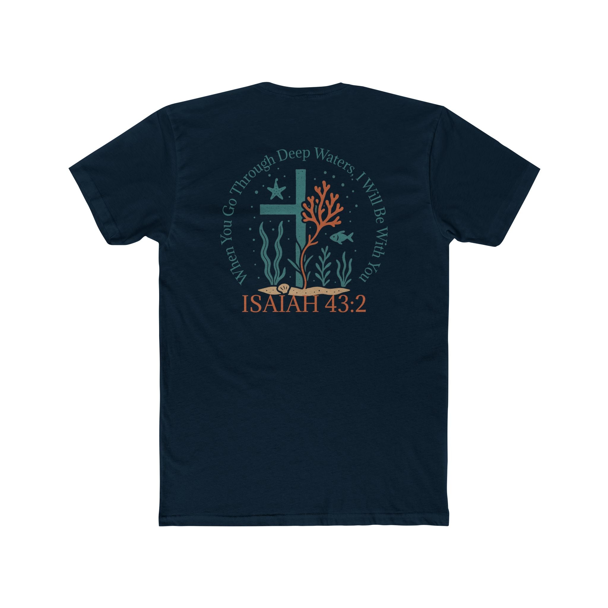 Isaiah 43:2 Ocean Themed Growth Cross Cotton Tee