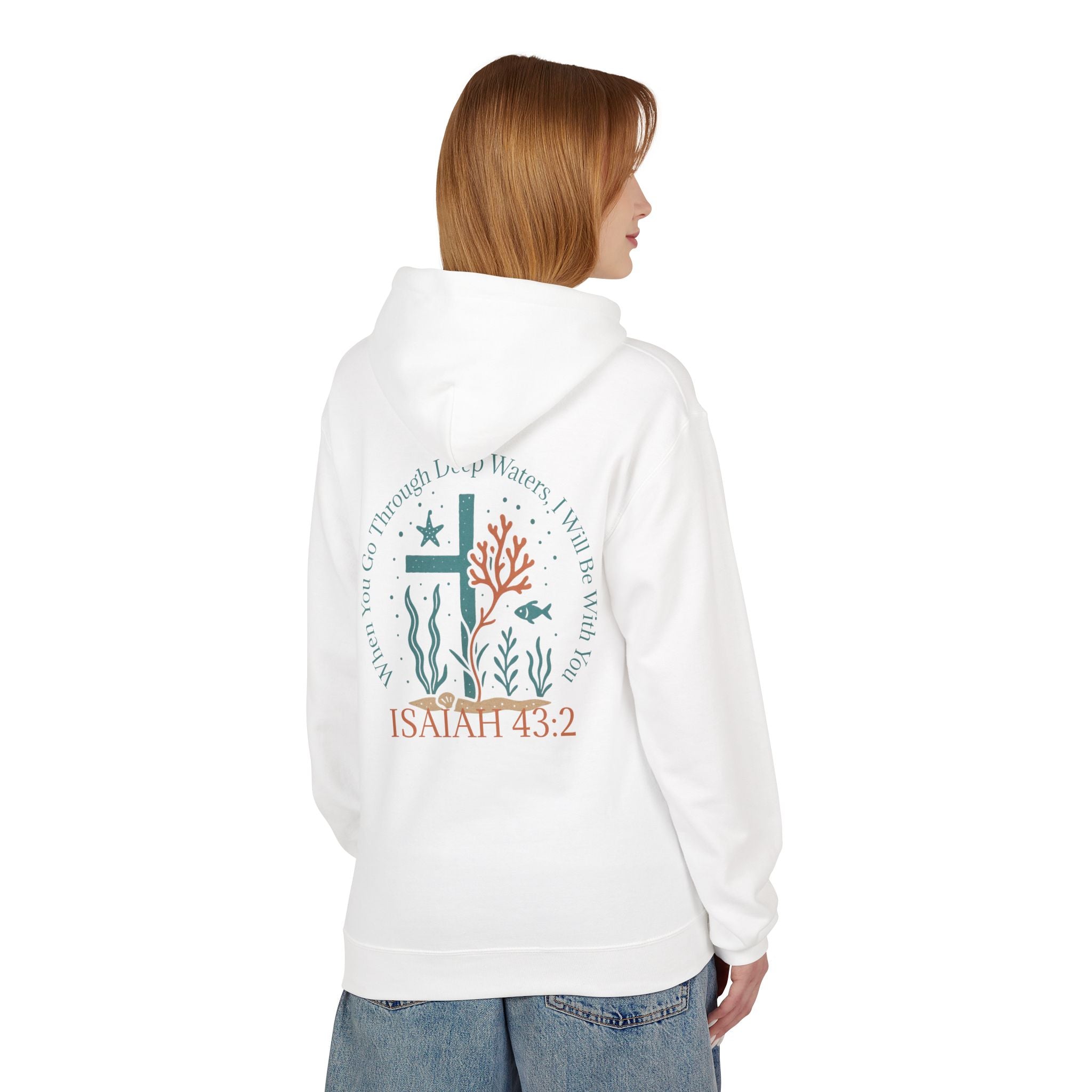 Isaiah 43:2 Ocean Themed Growth Cross Cotton Hoodie