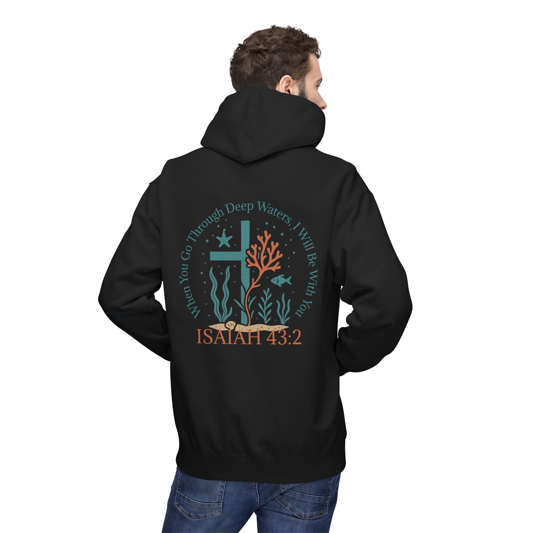 Isaiah 43:2 Ocean Themed Growth Cross Cotton Hoodie