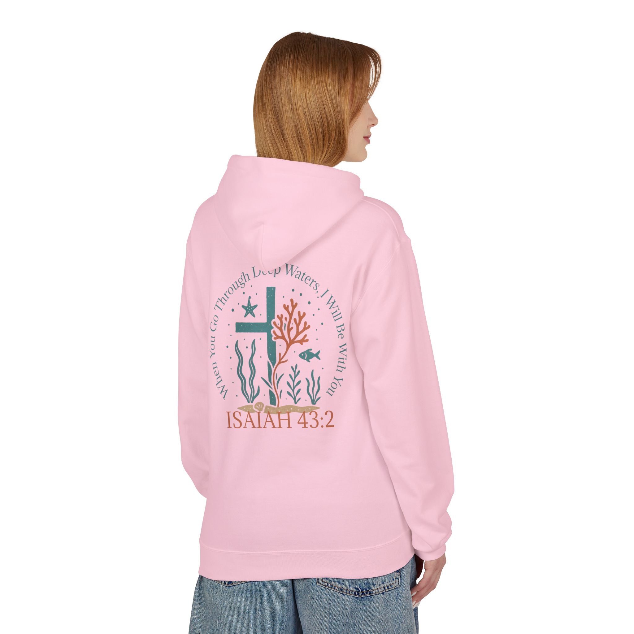 Isaiah 43:2 Ocean Themed Growth Cross Cotton Hoodie