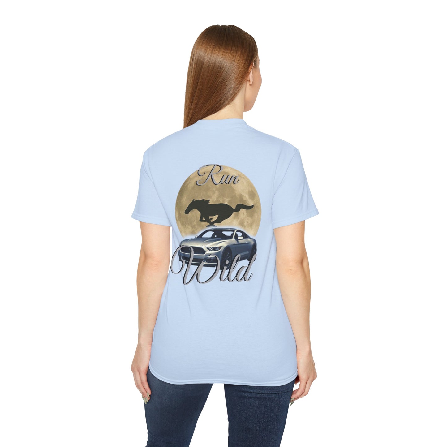 Unisex Cotton Mustang "Run Wild" Moon Car Tee