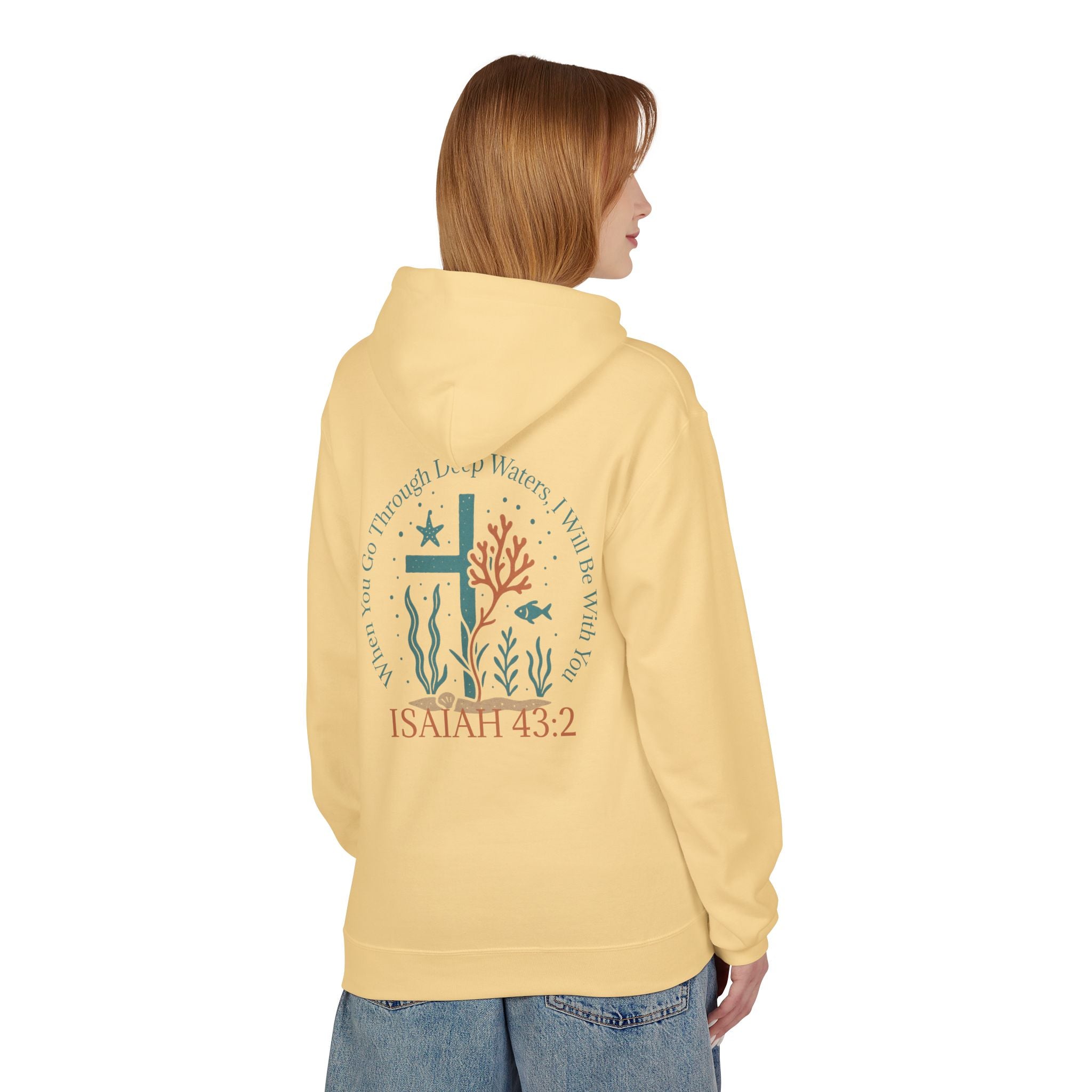Isaiah 43:2 Ocean Themed Growth Cross Cotton Hoodie