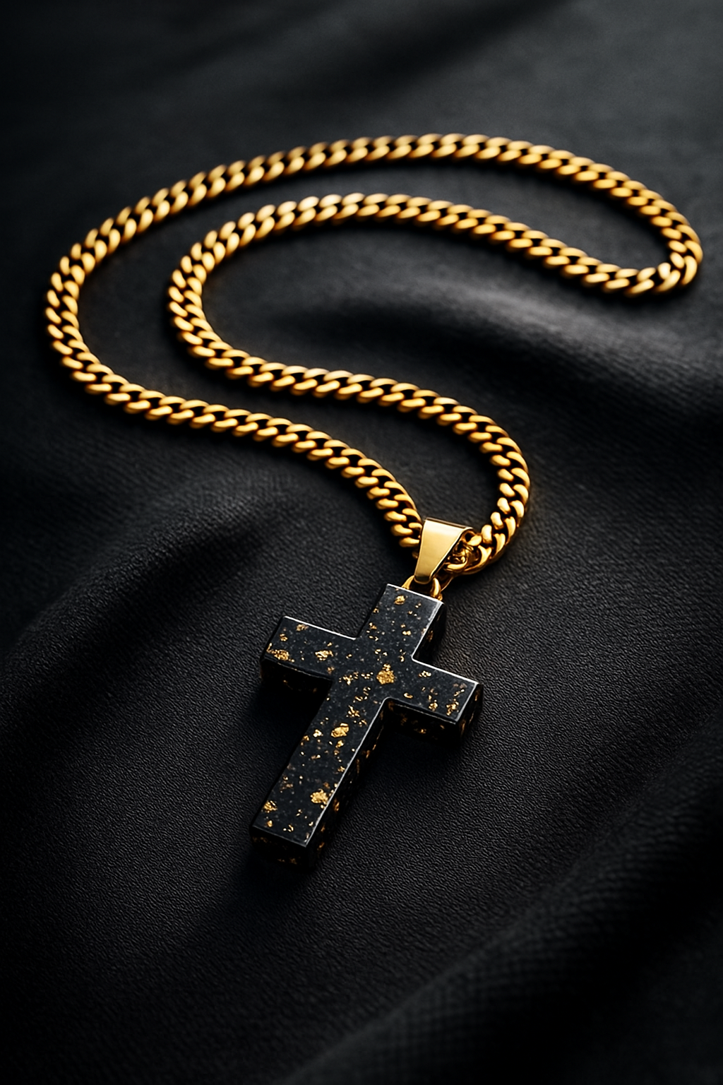 Forged carbon fibre cross necklace
