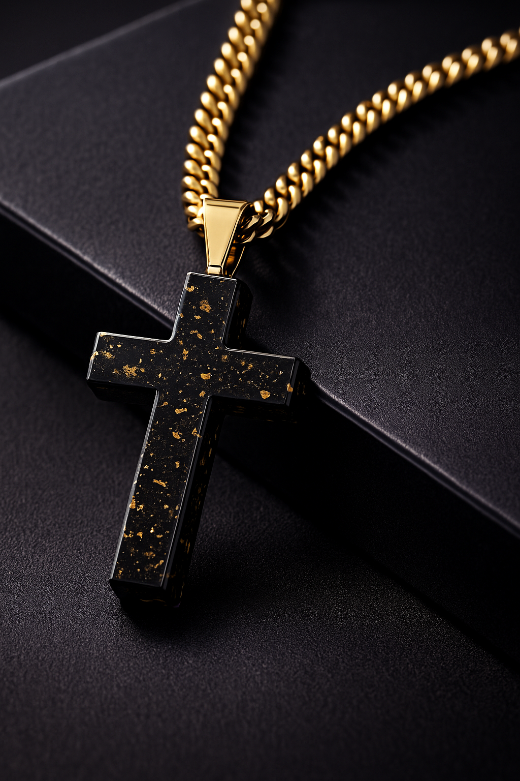 Forged carbon fibre cross necklace