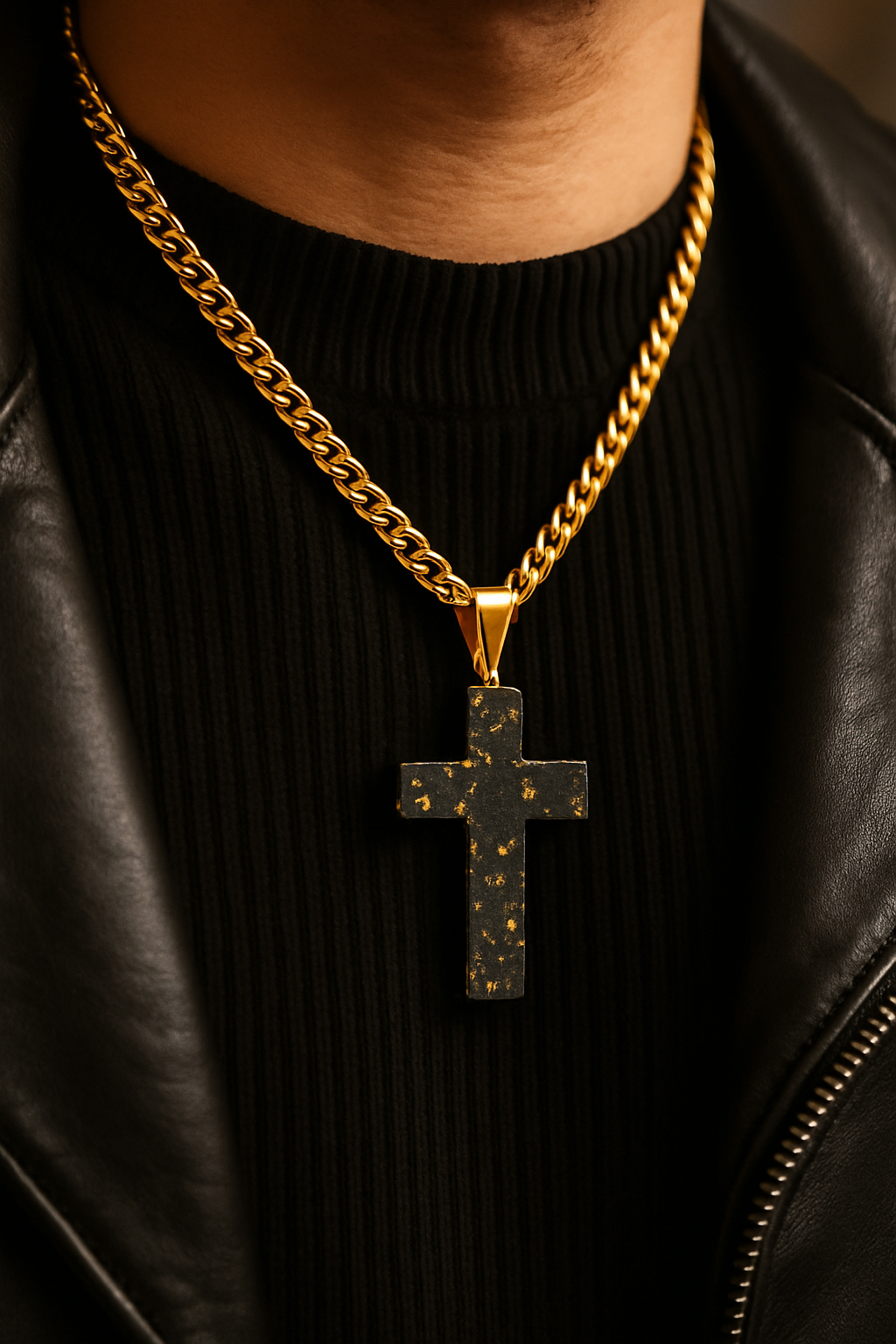 Forged carbon fibre cross necklace