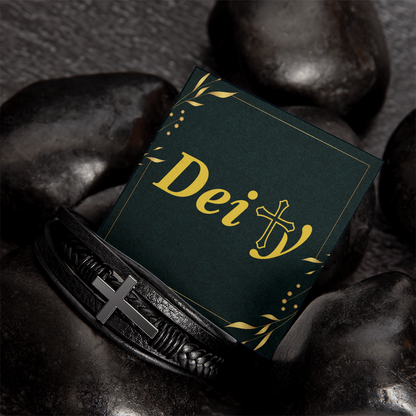 Simple Dark Leather and Stainless Steel Cross Bracelet